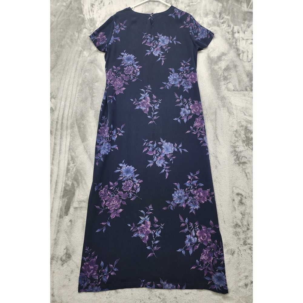 Vintage JONES &‎ CO Dress Womens 14 Blue Purple Floral Silk Maxi Short Sleeves